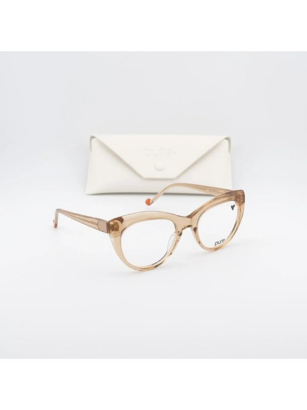 Pure P-7009 N 250 Eyeglasses Transparent Camel 52mm Cat Eye Frame